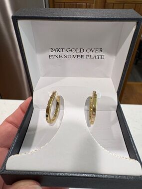 24KT Gold Over Fine Silver Plate Hoop Earrings - Gold